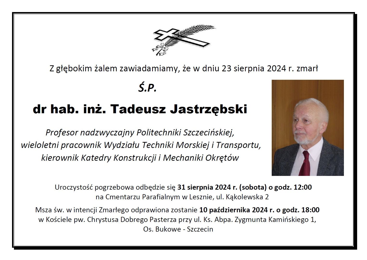 Nekrolog Prof. Tadeusza Jastrzębskiego